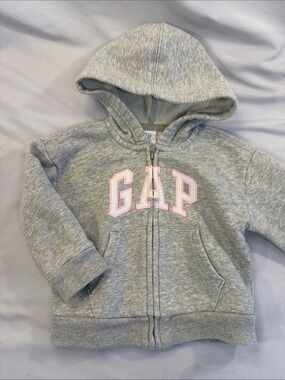 GAP Light Gray Zip Hoodie with Pink Logo